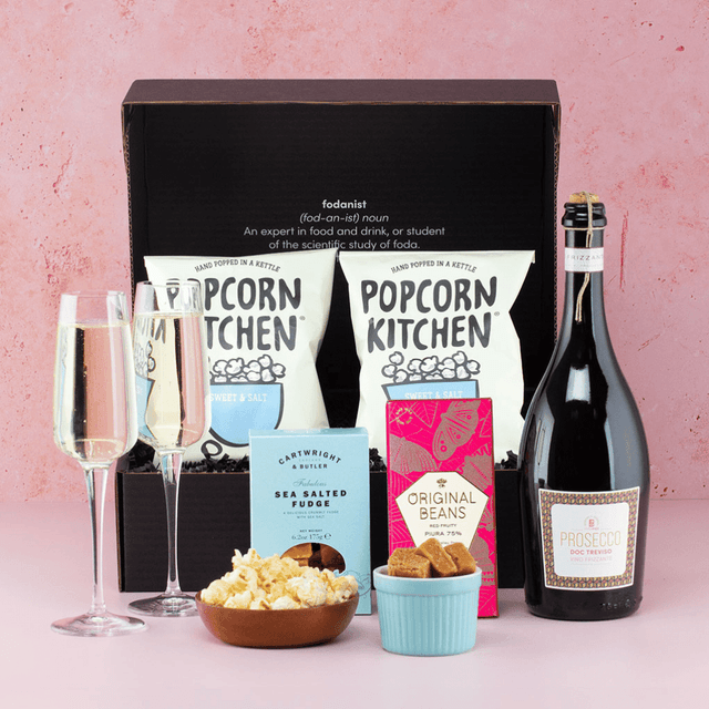 image of Prosecco, popcorn & fudge hamper